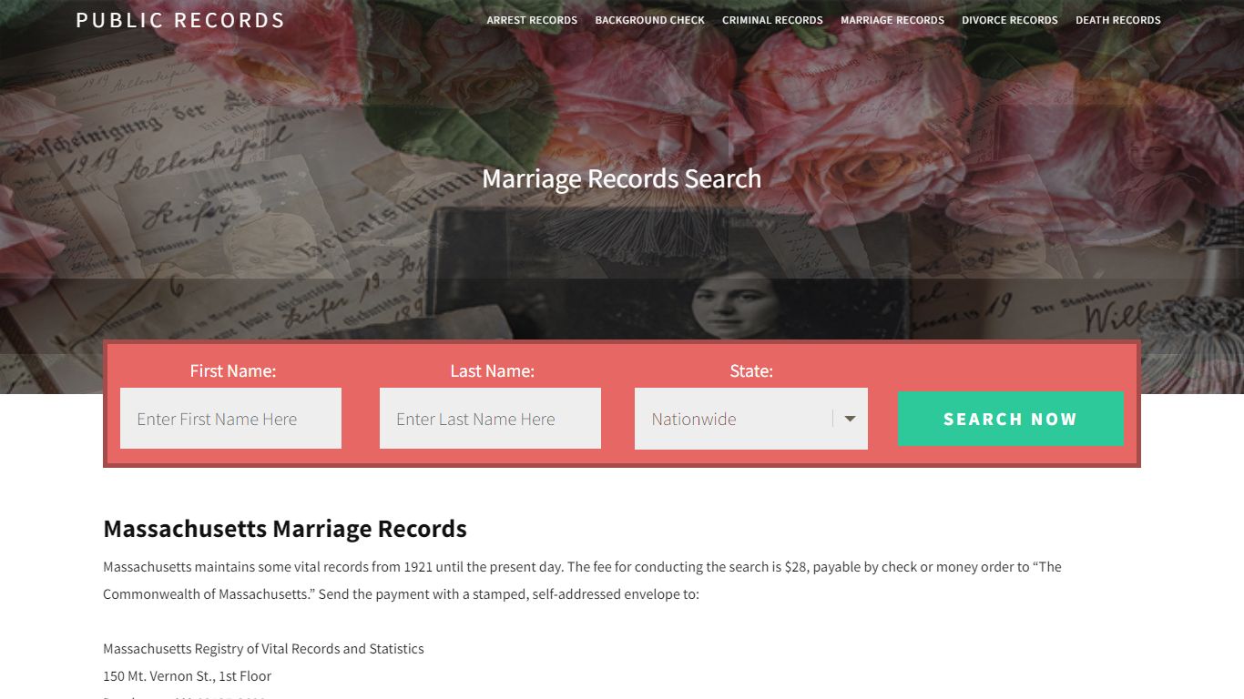 Massachusetts Marriage Records | Enter Name and Search ...